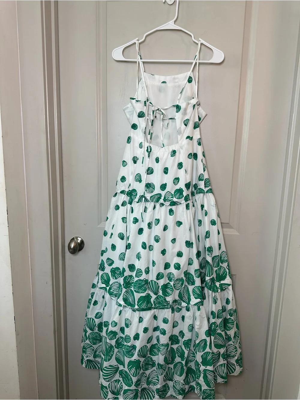 Anthropologie Maeve Halter Tiered Cotton Green/ White Seashell Maxi Dress, M